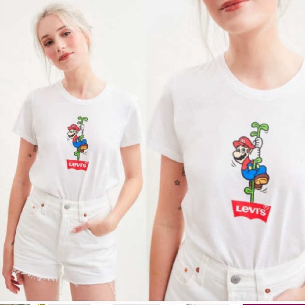 Levi's White T-Shirt Super Mario Women’s Graphic Tee NWT Size Medium